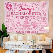 Custom Bachelorette Party Banner Tapestry, Personalized Party Wall Hangings Tapestries, Print Name/Location/Date On Background Cloth, Durable Peach Skin Fabric, Indoor/Outdoor Use, Unique Party Decor Gift For The Bride - Hồng - Xem 7