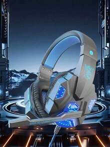 Auriculares de juego con cable, ligeros y cómodos, con micrófono cancelador de ruido y diadema ajustable - azul oscuro - Ver 1