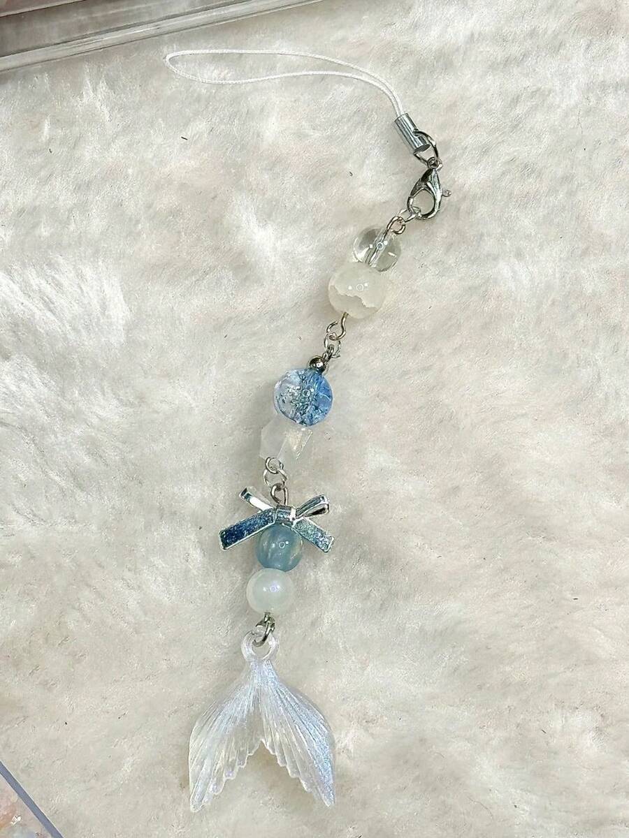 Handmade Beaded Fish Tail Phone Lanyard, Suitable For Phone, Earphones, Card Holder, Bag Charm - Baby Blue - View 1