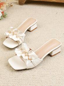 女士优雅高跟凉鞋，基础款时尚休闲/商务通勤鞋 - 白色 - 查看 2