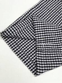 大码女式 Ciao 标语艺术印花 T 恤和格纹阔腿长裤两件套 | 情人节必备、音乐节穿搭、日常及度假装、2026 春夏优雅黑色 - 黑色 - 查看 8