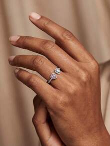 1枚奢华闪亮心形泪滴镶嵌925纯银戒指，优雅珠宝礼品，适合女性日常佩戴、情人节、生日等场合。 - 圍鑲愛心水滴 - 查看 9