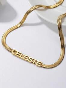 1pc Custom Text Hand Necklace, Personalized Welded Letter Snake Necklace, Imple And Fashionable Necklace Made Of 18k Gold Plated Stainless Steel Jewelry, Mother's Day Gift, Matched With Exquisite High-End Gift Box - Multicolor - View 1