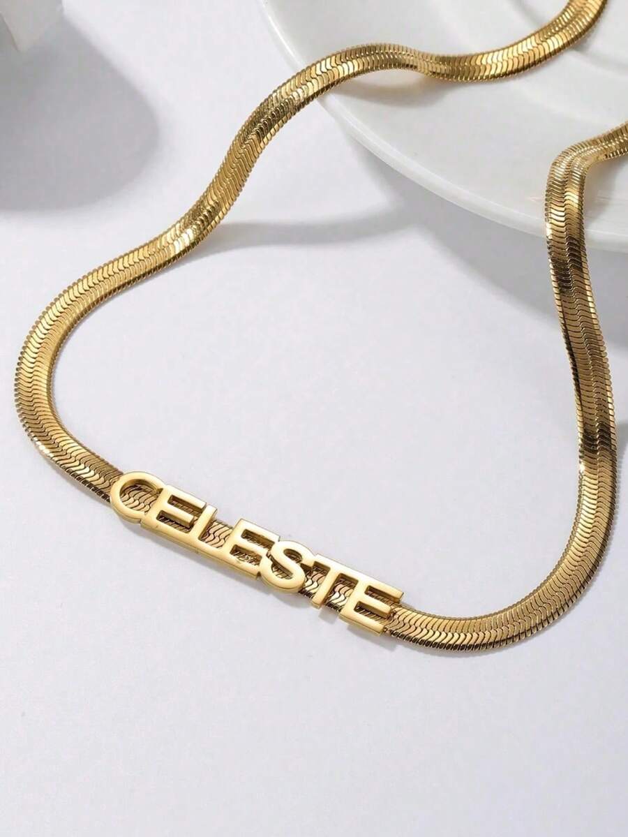 1pc Custom Text Hand Necklace, Personalized Welded Letter Snake Necklace, Imple And Fashionable Necklace Made Of 18k Gold Plated Stainless Steel Jewelry, Mother's Day Gift, Matched With Exquisite High-End Gift Box - Multicolor - View 1