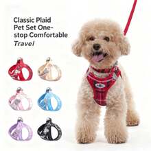 3pcs Set: Collar + Adjustable Vest-Style Harness + Leash, Suitable For Most Medium & Small Dogs & Cats, Indoor Play & Outdoor Walking, Leash Connector, Pet Walking Gear, Fashionable Pet Supplies, Comfortable Pet Apparel, Lightweight Pet Vest, Dog Walking Leash, Adjustable Pet Harness, For Dog Lovers - Multicolor - View 1