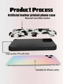 Cow Pattern 1pc Creative Black & White Milk Pattern Phone Case, Fashionable Minimalist Cute Elements, Ultra-Soft Leather Texture, Compatible With IPhone/ Galaxy S24 Ultra, 17 Pro Max/16 Pro Max/12 Pro/13/14 Plus/15 Pro Max/16 Pro Max/11/13 Pro - Black and White - View 4