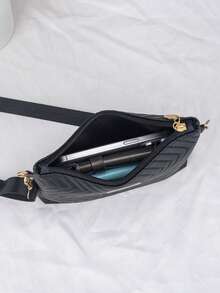 Women's Fashion Rhombus Woven Metallic Shiny, Chain Shoulder Crossbody Bag - Apricot - View 4