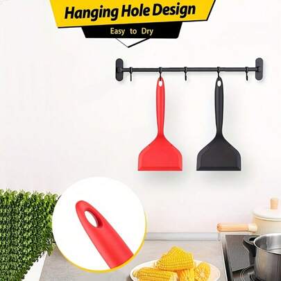 1pc 10.2*4.7 Inch, 65g Silicone Wide Spatula (Available In Red, Black And White). Minimalist Solid Color Design, Non-Stick And Easy To Clean, Suitable For Making Pancakes, Omelets And Daily Frying.