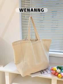 Bolso de lona de gran capacidad con asa de hombro, bolso escolar, de gran capacidad, portátil, para adolescentes, mujeres, estudiantes universitarios, trabajadores de cuello blanco, perfecto para el trabajo, vuelta al colegio, escuela secundaria, universidad, vacaciones, bolso escolar y bolso de libros para mujeres o estudiantes, perfecto para libros, compras, bolso escolar, ligero, plegable, casual clásico, adecuado para adolescentes, mujeres, estudiantes universitarios, perfecto para la vuelta al colegio, primer día de clases, bolsos de mano para la escuela, artículos esenciales para la universidad - Beis - Ver 1