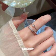 两枚/套闪亮心形戒指，时尚精致个性化戒指，优雅叠戴戒指，适合女士婚礼派对 - 銀色 - 查看 4