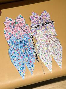 4/2个/1个女士彩色鸡蛋、胡萝卜、兔子印花蝴蝶结发夹，复活节发饰，甜美可爱风格，适合日常休闲佩戴、节日聚会、派对、复活节服装装饰、礼物 - 彩色 - 查看 5