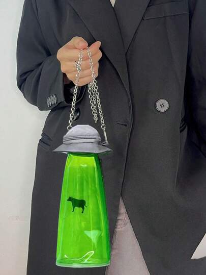 Nowa, kreatywna torba na łańcuszku z motywem kosmicznym w kształcie latającego spodka, zabawny piórnik z motywem kosmicznym w kształcie latającego spodka, zabawny przezroczysty pojemnik na przybory do pisania, przezroczysta torba, przenośna kosmetyczka do przechowywania kosmetyków, akcesorium do plecaka, torba na ramię z zamkiem błyskawicznym, swobodna torebka na zakupy, uroczy, codzienny prezent do szkoły, biura, podróży, na Ramadan i Walentynki, idealne, najlepsze, zabawne i dowcipne prezenty