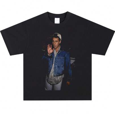 1PC Adam Sandler Graphic Vintage Style Denim Jacket Men's Casual Short Sleeve Tshirt