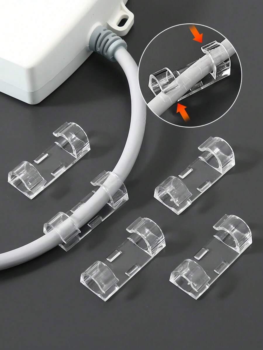 20pcs/50pcs Self-Adhesive Cable Clips, Wire Organizer Holders, Data Cable Tie Mounts, Cord Clips - Clear - View 1