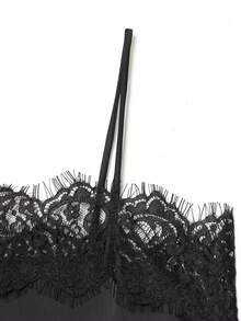 Áo kiểu nữ DEEKA mùa hè mới, chất liệu satin ren đen, kiểu dáng tối giản kết hợp phong cách Âu và Mỹ. - Ren đen - Xem 6