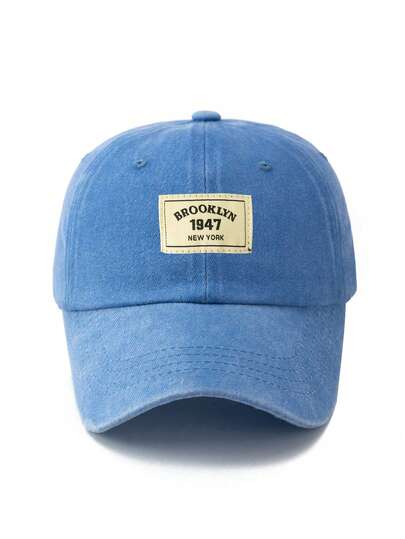 1 st unisex blå tygetikett 1947 utomhus casual mode enkel enfärgad justerbar tvättad basebollkeps, lämplig för daglig matchning, resor, strand, fest, fiske, jul, alla hjärtans dag, fotbollsmatch, perfekt present året runt