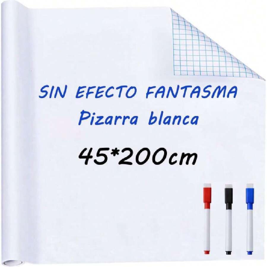 [Espesar]Pizarra Blanca Adhesiva,  Rollo de Pegatinas de Pared de Borrado en Seco para la Escuela, la Oficina, el Hogar, los Niños Dibujan con 3 Bolígrafos de Agua (45 * 200 CM),40849056 - Multicolor - Ver 1