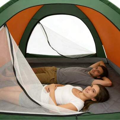 خيمة قابلة للفتح السريع لشخصين إلى ثلاثة أشخاص - مصنوعة من قماش أكسفورد مقاوم للماء، نوافذ شبكية، خفيفة الوزن وسهلة التركيب، تشمل بساط أرضي، مناسبة للتنزه والشاطئ والنزهات العائلية والتخييم، معدات تخييم أساسية