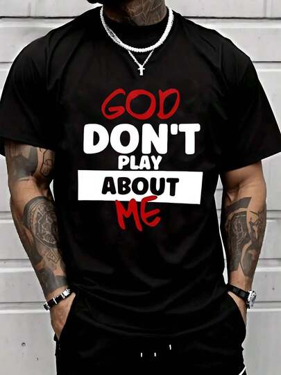 Unisex Casual-Shirt,% CottonGod Don'About Me Religious & Confident Text Graphic Black - Shirt Colorful Graphic Printed Pattern-Shirt, Regular Fit, Round Neck, Elastic Fabric, Inspirational Design,-Shirt