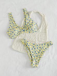 Bộ bikini hai mảnh nữ thanh lịch với họa tiết hoa và dây xoắn, kiểu dáng ngọt ngào, thích hợp cho các bữa tiệc biển, kỳ nghỉ hè. - Nhiều màu - Xem 3