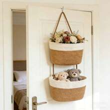 1 Peça Cesta de Armazenamento Suspensa Trançada de Camada Dupla, Organizador Decorativo Destacável, Adequado para Sala de Estar, Banheiro e Quarto, Cesta de Armazenamento Montada na Porta com Vários Compartimentos - Visão 2