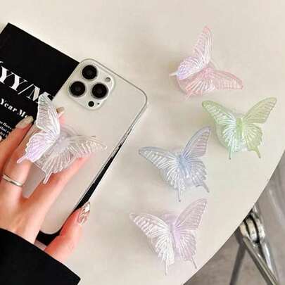 1 pieza Soporte de teléfono con mariposa colorida y holográfica, soporte de escritorio para teléfono con cojín de aire expandible y rotativo, anillo de teléfono con rhinestones, soporte lindo para teléfono y tableta, anti-pérdida, anti-caída, universal