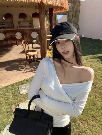 性感扭结交叉长袖休闲衬衫