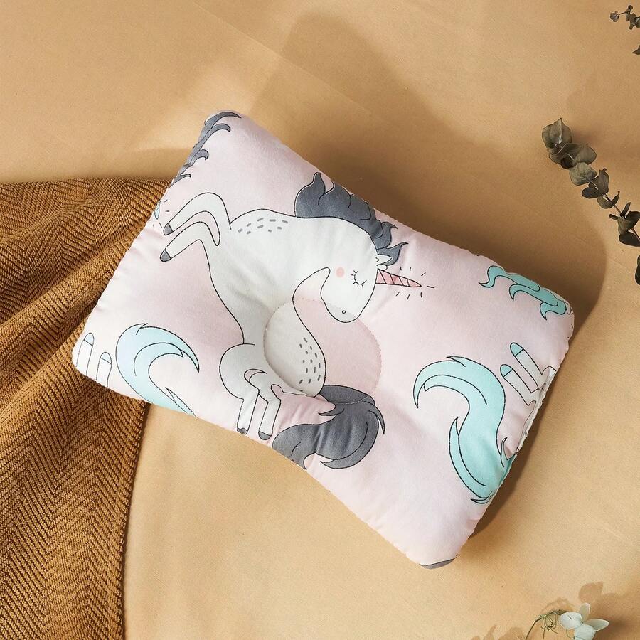 INSULAR-almohada de algodón para recién nacido, reposacabezas antiplano, transpirable, con dibujos animados, de 0 a 1 años - Caballo arcoíris(S) - Ver 1