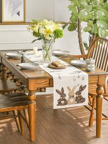 1 chiếc khăn trải bàn bằng vải lanh họa tiết thỏ và trứng Phục Sinh, thiết kế hoa ấm áp, nhiều kích cỡ, phù hợp cho phòng ăn gia đình, trang trí nhà bếp, trang trí nhà cửa, tiệc ngoài trời và trang trí nhà hàng, bề mặt vải lanh có kết cấu. - trắng - Xem 3