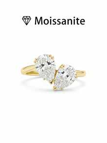 女士结婚戒指，2.7克S925纯银，镶嵌3克拉莫桑石，波西米亚宫廷风格，奢华订婚/结婚/周年纪念/情人节礼物，附赠莫桑石证书和精美礼盒 - 金色 - 查看 2