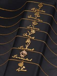 12 Birthday Flowers, Birthday Necklace, Personalized Customized Flowers+Name, 18k Gold Stainless Steel Customized Jewelry Necklace, Comes With Exquisite Gift Box, Used As Birthday Gift Box, Valentine's Day Gift, Commemorative Item. - Gold - View 3