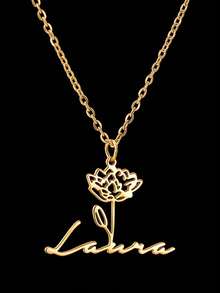 12 Birthday Flowers, Birthday Necklace, Personalized Customized Flowers+Name, 18k Gold Stainless Steel Customized Jewelry Necklace, Comes With Exquisite Gift Box, Used As Birthday Gift Box, Valentine's Day Gift, Commemorative Item. - Gold - View 8