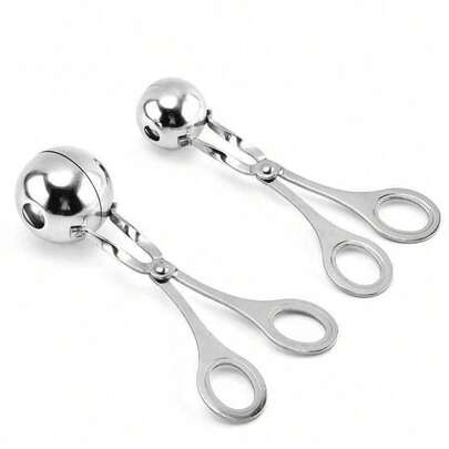1pc Stainless Steel Non-Stick Anti-Slip Meatball Scoop Maker, With Non-Slip Handle, Meatball Scoop Clip, Meatball Mold, Rice Ball Mold, Meatball Maker, Ice Cream Scoop, Kitchen Tool