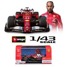 Burago 1:43 Skala Ferrari SF25 #44 Lewis Hamilton 2025 F1 Race Car Röd legeringsmodellbil, Med utställningsfodral, Detaljerad replika av F1 Mercedes-modell, Inkluderar bas, Officiellt auktoriserad - Deluxe-utgåva-SF25#44 - Visa 1