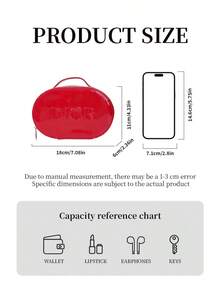 Dior 红色圣诞礼物袋，女士精美化妆包，手提包，皮革化妆包，礼品袋，小包，女士时尚亮面手提包 - 紅色 - 查看 6