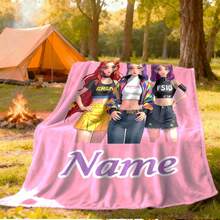 Mattel Kpop Witch Hunters Lumisoi Mira 组合个性化姓名/文字柔软法兰绒四季舒适毯，印有 Kpop 成员图案（红发、黑发、紫发），适合办公室午睡，法兰绒材质。 - 彩色 - 查看 3