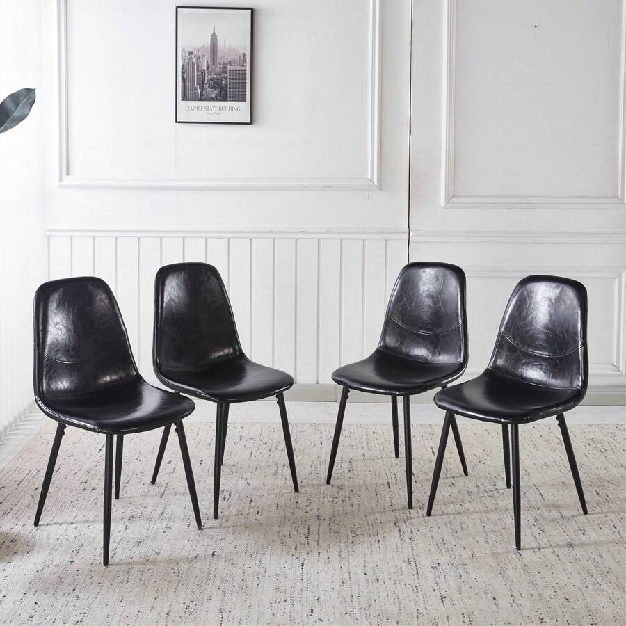 Modern Minimalist Brown Faux Leather Dining Chair (Set Of 4) - Sturdy Metal Legs, Ergonomic Armless Design For Kitchen & Living Room - màu đen - Xem 1
