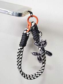 Bộ 1 dây đeo điện thoại bện nylon + móc khóa hình chó bóng bay, phụ kiện túi xách cao cấp, sáng tạo, dễ thương, tương thích với Android và hầu hết các điện thoại thông minh, quà tặng cho mẹ, gia đình, bạn bè, trẻ em, sinh nhật, ngày lễ. - Móc khóa hình chú chó con, dây thừng ngắn màu đen trắng. - Xem 4