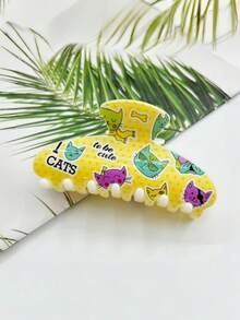 1个/3个/8个 花卉印花休闲ABS塑料卡通猫咪造型发夹，可爱小猫咪发爪，适合盘发 - 彩色 - 查看 7