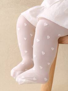 4/1 Pair Random Cute Heart Pattern Tights For Baby Girls, Black/White/Beige/Pink, Velvet Soft Breathable Skinny Leggings, Princess Pantyhose, Match All Skirts, Also Suitable As Gifts - Multicolor - View 9