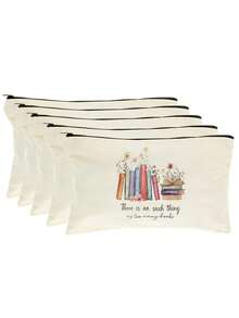 Lot de 5/2/1 sacs de rangement zippés en toile à motifs floraux et lecture, sacs d'emballage cadeau avec inscription motivante << Tu es génial(e) », parfaits pour la rentrée scolaire, les fêtes de remise de diplômes, les voyages, les anniversaires, la fête des professeurs, les cadeaux pour les camarades de classe, les amis, les étudiants et les enseignants. - Beige - Voir 69