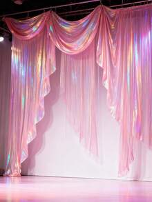 1pc Soft Matte Pink Organza Fabric, Holographic Iridescent Tulle, Bridal Gown DIY Sewing Material - Pink - View 8