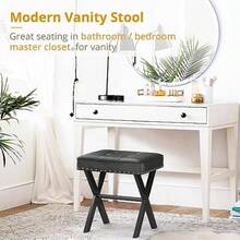 LUE BONA - Taburete de cambiador cua de piel sintética con patas de metal X silla otomana pequeña para sala de  sala de estar reposapiés acolchado moderno color - Negro-1-gro - Ver 4