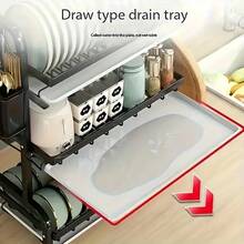 Three-Tier, Large-Capacity Drain Rack, Dish Rack Kitchen Essentials, Sturdy And Durable, Suitable For Kitchen Decor, Organizer Storage, And Kitchen Storage. It Can Hold Dishes, Cutlery, Spoons, Chopsticks, Cups, Coffee Cups, And Other Tableware - 黑色 - 查看 7