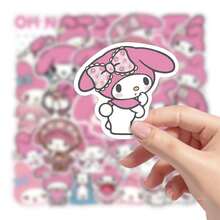 50张可爱粉色旋律贴纸，卡通涂鸦贴纸，创意贴纸，适用于日记本、行李箱、笔记本 - 彩色 - 查看 2