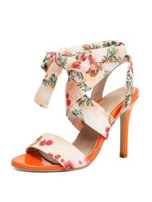 Floral Print Elegant Fashion Bowknot Criss-Cross Strap Party Wedding Banquet High Heel Pointed Toe Lace-Up Flower Sandals For Women - Multicolor - View 8