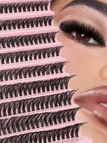 200 Sets Of D-Style Curled False Eyelashes, 40D, With Mixed Lengths Ranging From 8 To 16 Millimeters. Each Individual Lash Has A Natural Appearance, Fluffy And Soft, With Dramatic Overlapping And Cluster-Like Effect. Suitable For Daily Use, Weddings, Dates, Parties, Halloween, Christmas And Other Occasions. - D - View 3