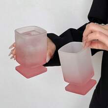 2pcs Premium Ombre Pink Square Glass Cup, Cocktail Glass, Champagne Glass, Beverage Glass, Dishwasher , Perfect Cup, Can Be Used As Vase, Suitable For Various Drinks, Water, Wine - Pink - View 4