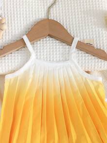 Baby Girls' Yellow & White Ombre Pleated 2 Pieces Set - Camisole + Wide Leg Pants, Fresh & Flowy Summer Childrenswear - Yellow - View 4