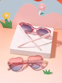 2 pièces/set Lunettes de soleil à la mode pour filles de 5 à 9 ans, avec monture papillon en forme de cœur en polycarbonate brillant, design d'œil de chat. Comprend un étui à lunettes. Idéal pour l'extérieur et les voyages. - Multicolore - Voir 4